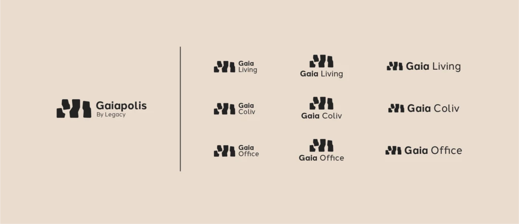 Gaiapolis brand identity: logo system for Gaia Living, Gaia Coliv and Gaia Office, by We Craft Studio